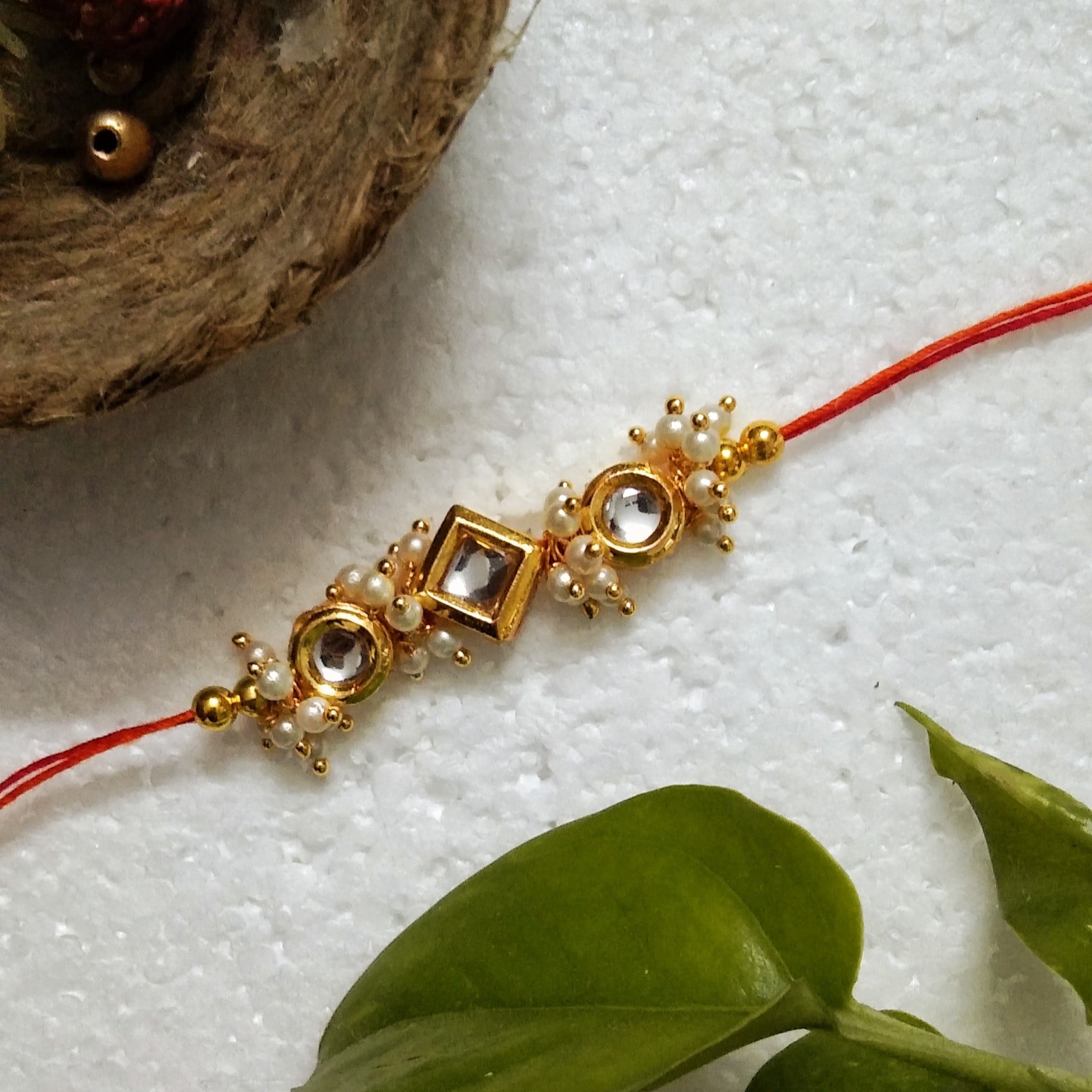 Traditional Rakhi with Acrylic Beads, Kundan